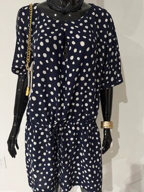 RACHEL Rachel Roy Navy and White Polka Dot Midi Dress
